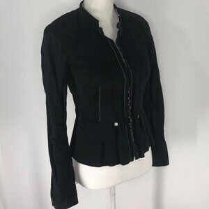 Lida Baday Black Blazer Hook & Eye Contrast Stitch